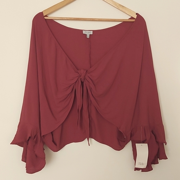 NWT Tobi Tie Front Top Burgundy Size Small - Picture 1 of 7